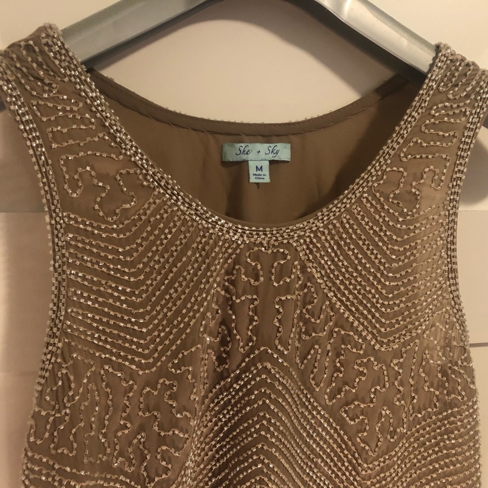 She + Sky Medium Beaded beige/nude Tank top